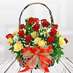 Basket Arrangement of 24 Red and Yellow Roses