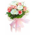 Bunch of 12 White and Pink Roses