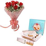 10 red roses & kaju katli Sweets