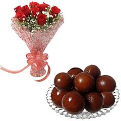 Red Roses Bunch with Gulab jamun Sweets