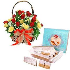 Kaju katli Sweets & Mixed roses basket