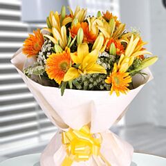 Bunch of Yellow Asiatic Lilies and Yellow Gerbera