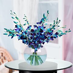 Glass Vase Blue Orchids for Mom