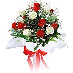 Bunch of 12 Red and White Roses
