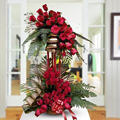 Two Tier Floral Arrangement of Red Roses