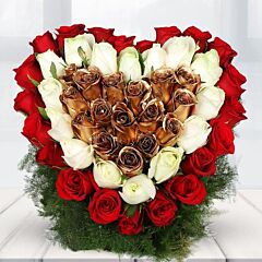 Heart Shape Arrangement of 50 Mixed Color Roses