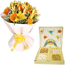 bunch of fresh flowers with 500gm Assorted Dry Fruit Box