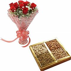 A bunch of 10 Red roses & Half kg healthy Dry Fruit