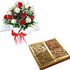 Mixed Color Roses Bunch with Assorted Dry Fruit Box