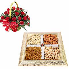 Red Roses Basket with Assorted Dry Fruit box
