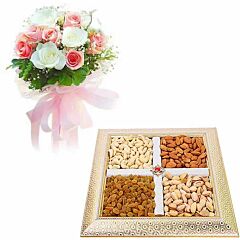 Mixed Color Roses with healthy assorted dry fruit.