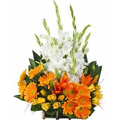 Basket Arrangement of Glads, Gerberas and Roses