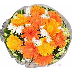 Flower Bunch of Orange & Yellow Gerberas with Carnations