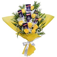 bouquet of 10 Yellow Roses with Cadbury Dairy Milk Chocolates