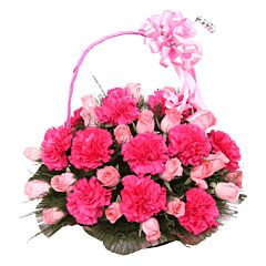 Pink Roses and Pink Carnations in a handle basket