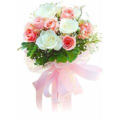 Bunch of 12 White and Pink Roses