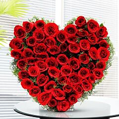 Heart shape Arrangement of 50 Red Roses