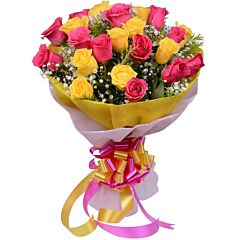 Flower Bunch of Pink and Yellow Roses