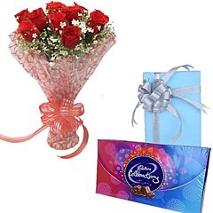 Red roses Bunch with Cadbury's Celebration