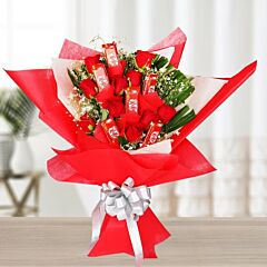 Bunch of Red Roses with Kitkat Chocolate bars