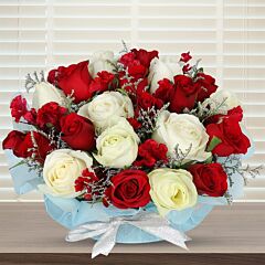 Bunch of Red and White Roses