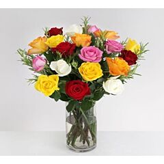 Glass Vase arrangement of Mixed Color Roses