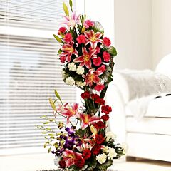 Arrangement of Carnation with Orchids and Oriental Lilies