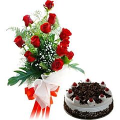 Red roses & eggless black forest cake